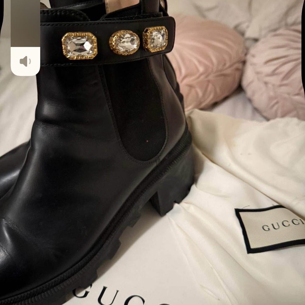 Gucci Black Ankle Boots with Gold Accents - Picture 2 of 4